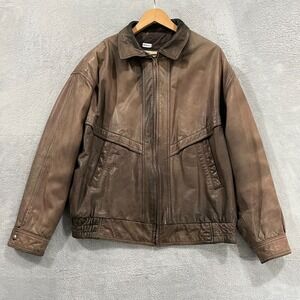 Vintage‎ Luis Alvear Men XL Brown Leather Bomber Biker Aviator Western 90s